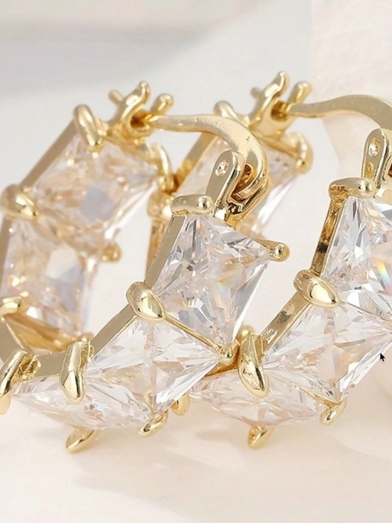 Luxe Gold Tone Cubic Zirconia Bling Huggies Hoop Earrings - Picture 2 of 5